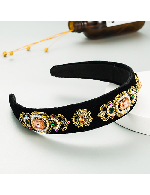 Fashion Light Coffee Flannel Pearl Crown Shaped Geometric Headband With Rhinestones