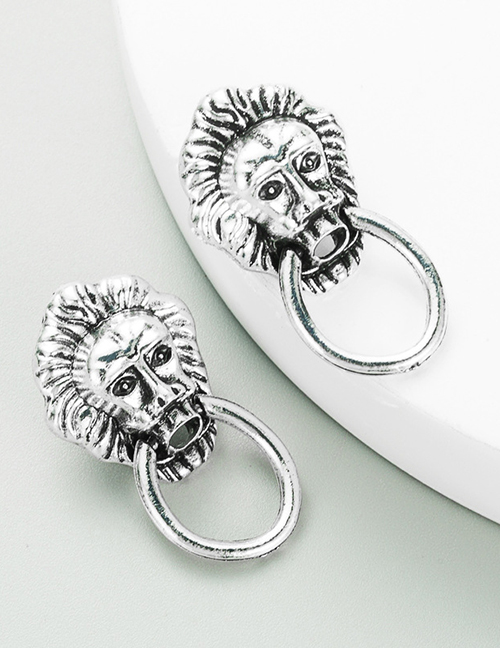 Fashion Silver Color Lion Embossed Alloy Hollow Earrings