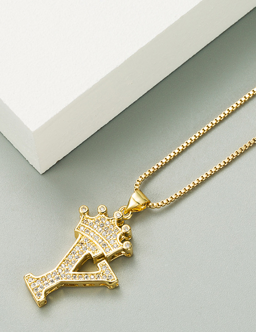 Fashion Y Gold Brass Plating Micro-inlaid Zircon Crown Letter Necklace