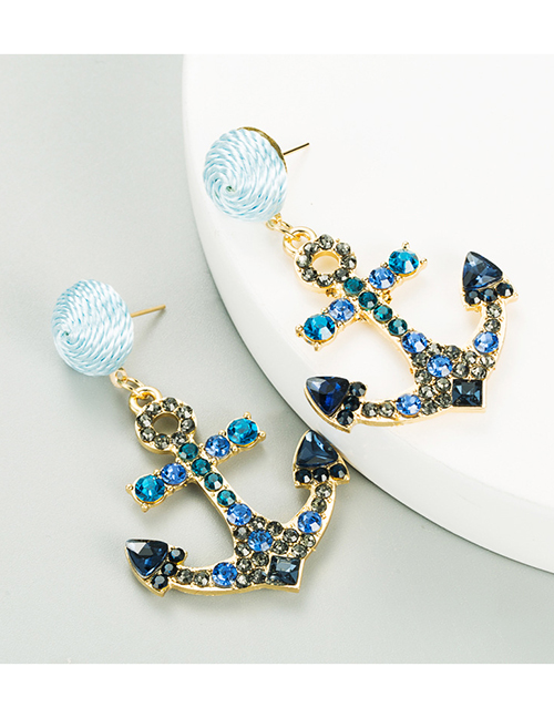Fashion Blue Geometric Anchor Alloy Earrings With Rhinestones