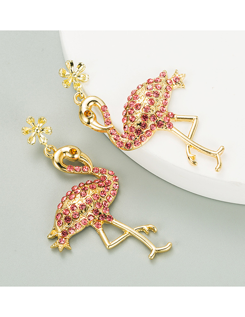 Fashion Red Flamingo Alloy Earrings With Rhinestones