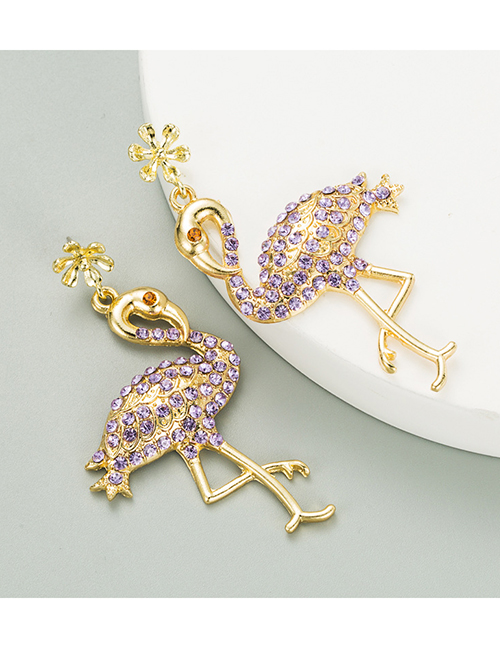 Fashion Purple Flamingo Alloy Earrings With Rhinestones