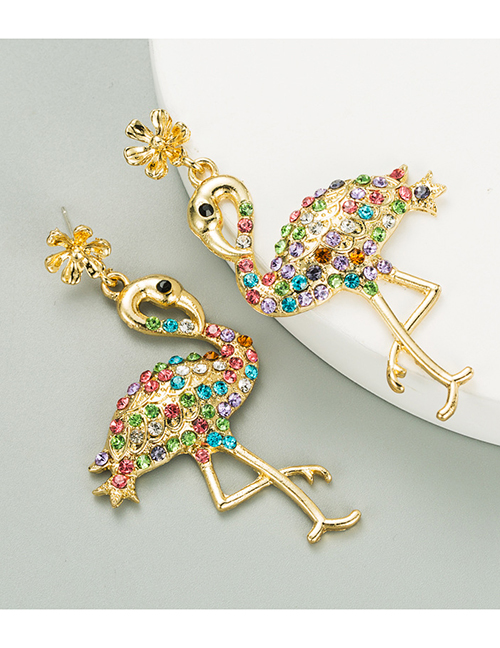 Fashion Color Flamingo Alloy Earrings With Rhinestones