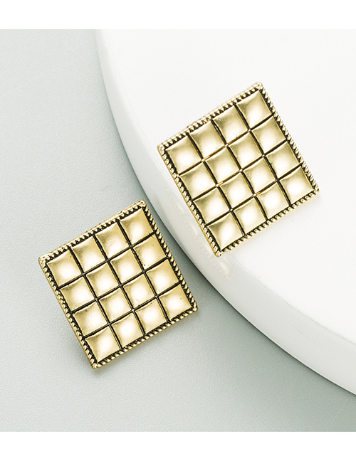 Fashion Square Grid Geometric Button Lattice Alloy Earrings