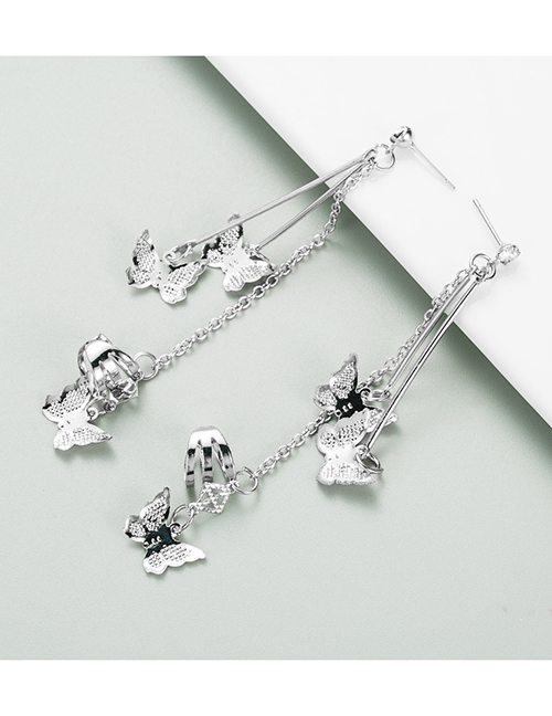Fashion Silver Color Long Tassel Butterfly Alloy Diamond Earrings