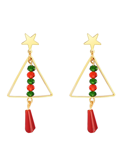 Fashion Color Christmas Tree Five-pointed Star Tassel Alloy Earrings
