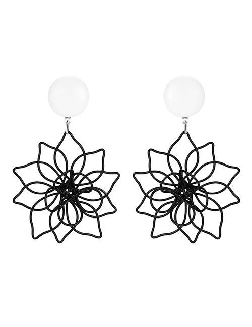 Fashion Black Double-layer Hollow Flower Alloy Earrings