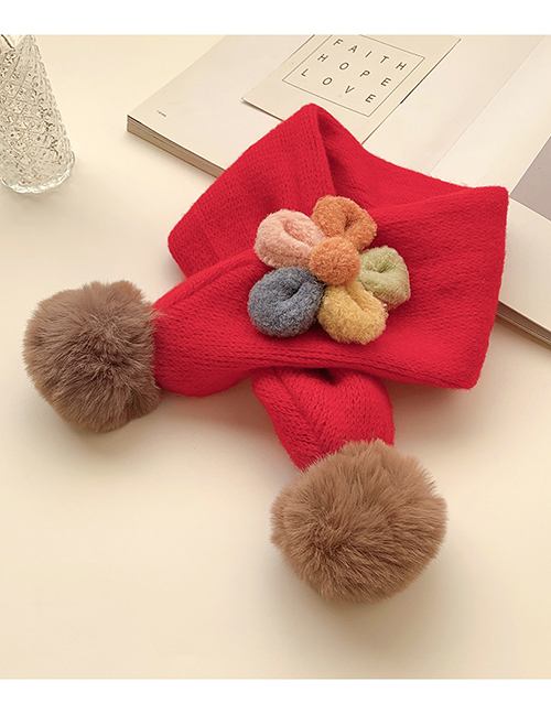Fashion [red] 6 Months-10 Years Old Plush Flower Childrens Contrast Wool Ball Scarf