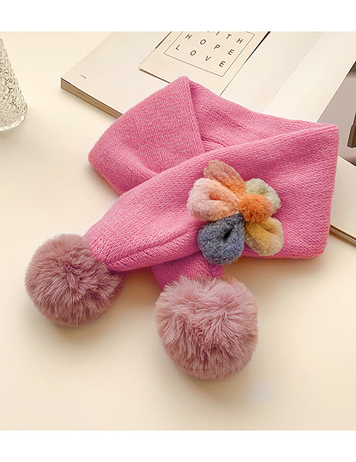 Fashion [rose Pink] 6 Months-10 Years Old Plush Flower Childrens Contrast Wool Ball Scarf