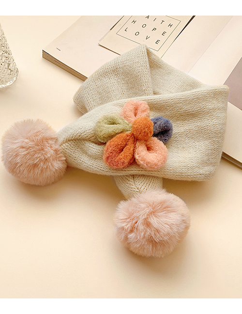 Fashion [off-white] 6 Months-10 Years Old Plush Flower Childrens Contrast Wool Ball Scarf