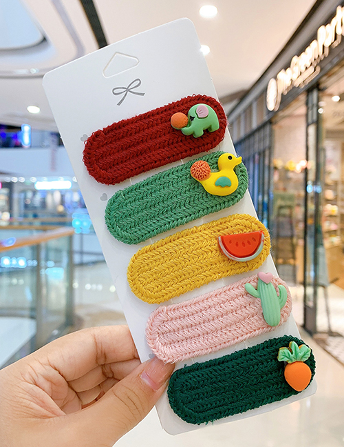 Fashion Little Duck Series [5 Piece Set] Fruit Wool Knitting Contrast Color Geometric Children Hairpin