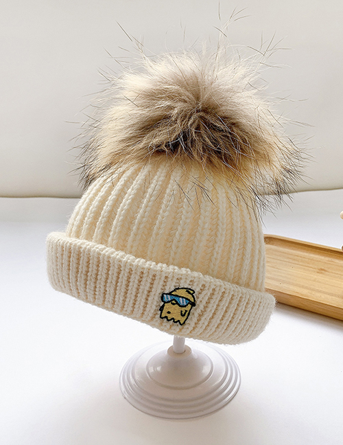Fashion Beige 0-4 Years Old One Size Knitted Woolen Yellow Man Embroidery Childrens Hat