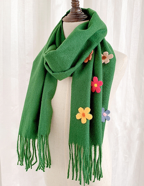 Fashion Green 2 Years Old -12 Years Old Flower Tassel Woolen Knitted Children Scarf