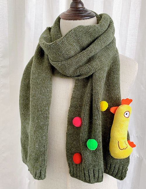 Fashion Army Green 6 Months-12 Years Old Chick Knitted Wool Scarf
