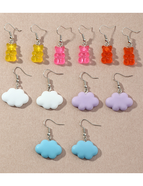 Fashion Color Mixing Resin Bear Cloud Alloy Earring Set