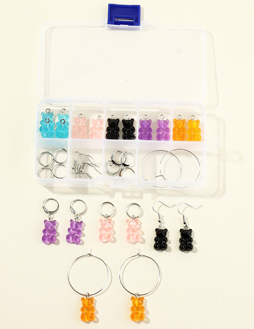 Fashion Color Mixing Resin Bear Storage Separate Earring Set