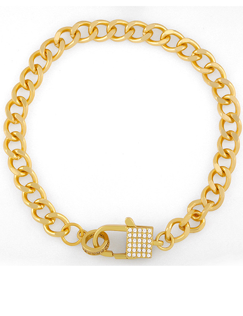 Fashion D Section Chain Lock Gold-plated Copper Bracelet With Diamonds