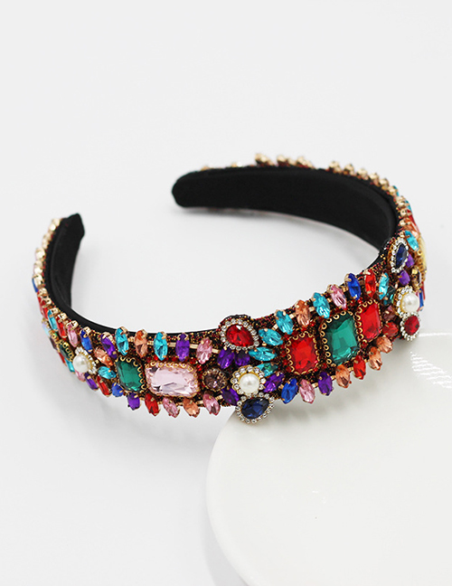 Fashion Color Diamond-studded Pearl Geometric Fabric Wide Brim Headband