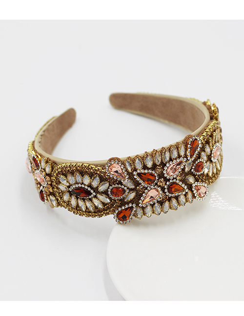 Fashion Red Geometric Headband With Large Gemstones And Diamonds