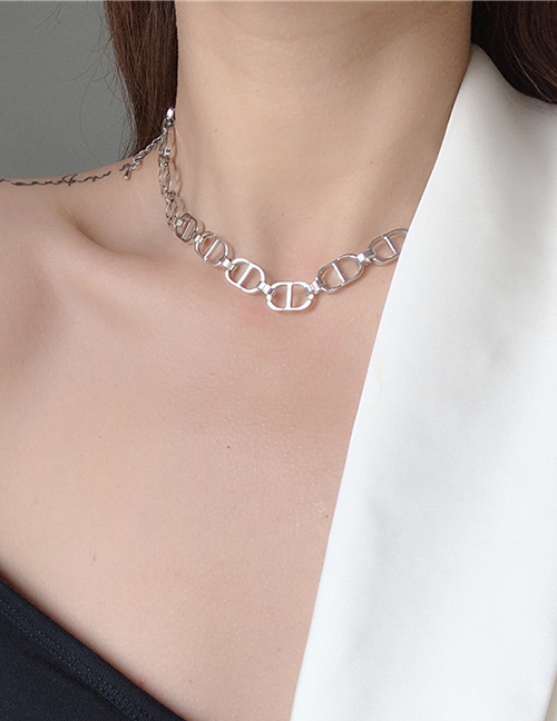 Fashion Silver Color Letter Thick Chain Alloy Hollow Necklace