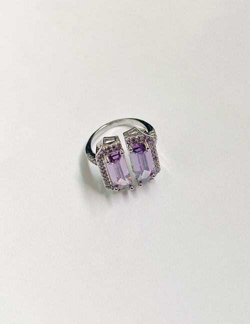 Fashion Purple Square Diamond Alloy Open Ring