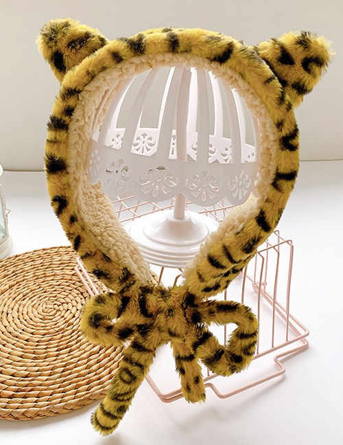 Fashion Yellow Leopard Print Recommended For 2 To 12 Years Old Leopard Print Plush Strap Childrens Earmuffs