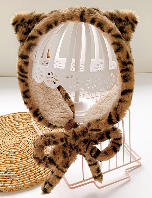 Fashion Khaki Leopard Print Recommended For About 2-12 Years Old Leopard Print Plush Strap Childrens Earmuffs
