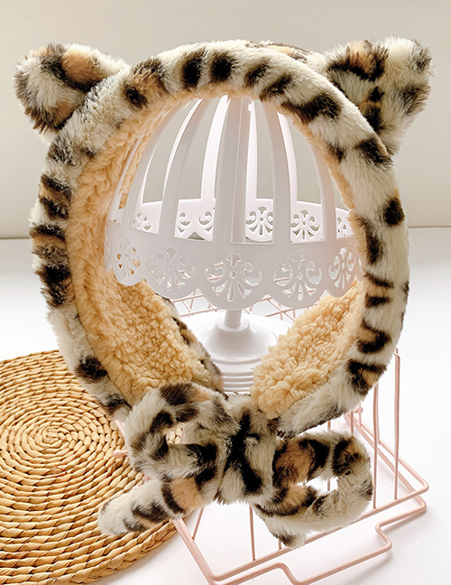 Fashion Beige Leopard Print Recommended For About 2-12 Years Old Leopard Print Plush Strap Childrens Earmuffs