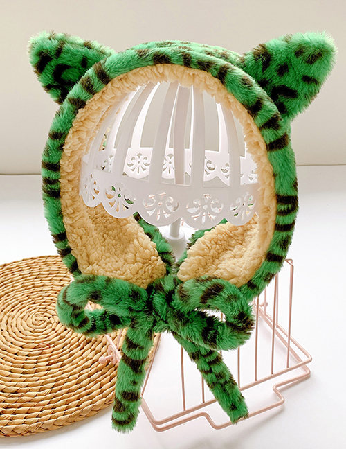Fashion Green Leopard Print Recommended For About 2-12 Years Old Leopard Print Plush Strap Childrens Earmuffs