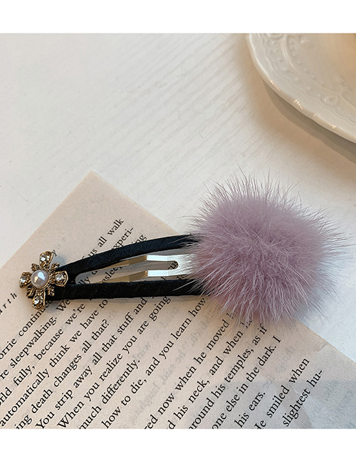 Fashion Purple Plush Pearl Flower Geometric Alloy Hairpin