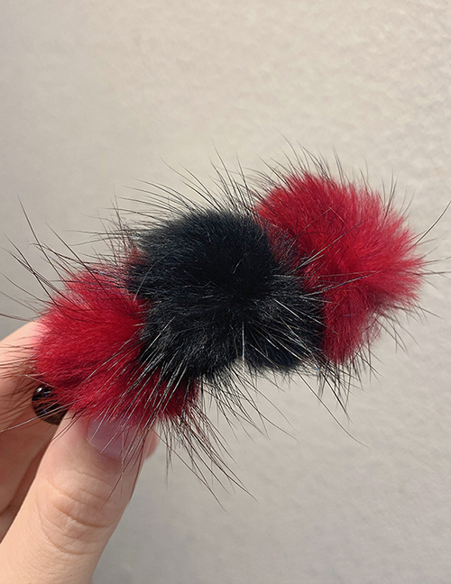 Fashion Black Red Ball Plush Hit Color Catch Hair Clip