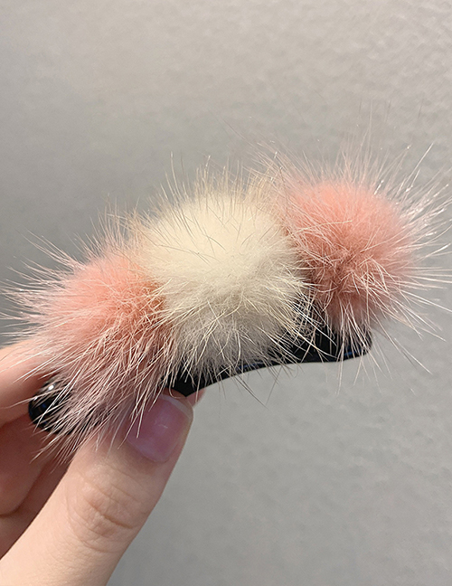 Fashion White Pink Ball Plush Hit Color Catch Hair Clip
