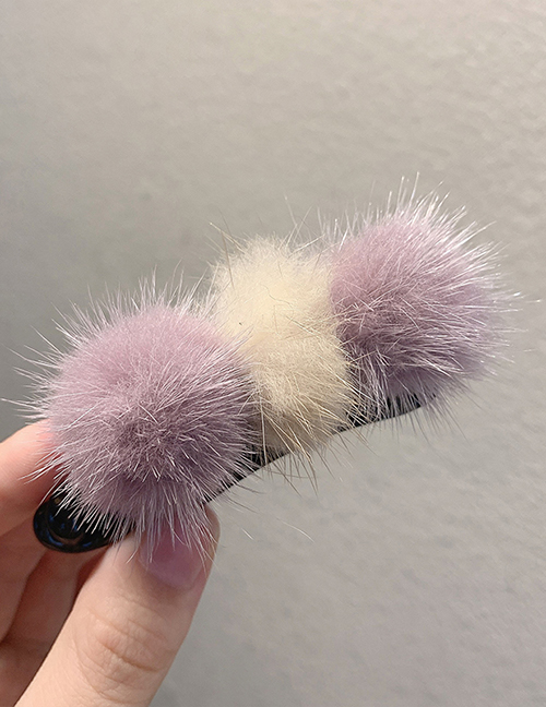 Fashion White Purple Ball Plush Hit Color Catch Hair Clip