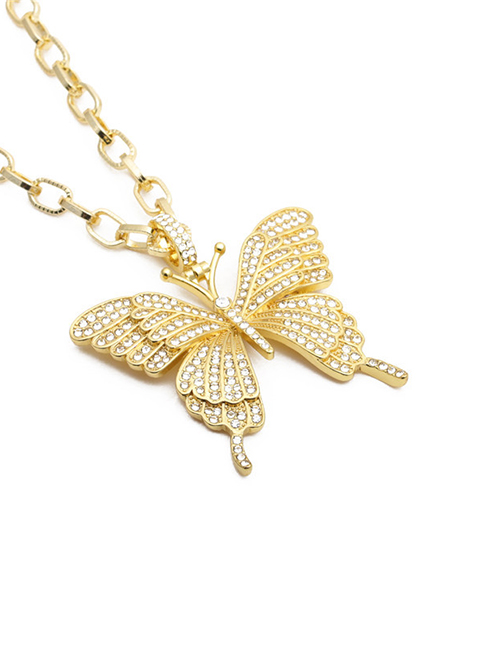 Fashion 60mm Chain Gold Color Butterfly Alloy Diamond Butterfly Necklace