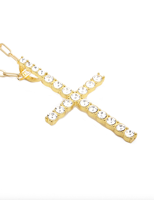 Fashion Gold Color Cross Alloy Rhinestone Cross Necklace