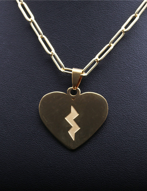 Fashion Love Lightning Titanium Steel Love Heart Lightning Copper Gold-plated Necklace