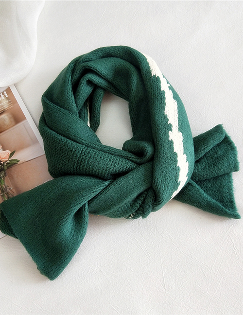 Fashion Sky Green Striped Knitted Wool Scarf