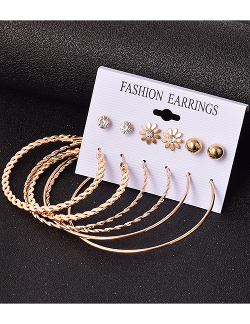 Fashion Flowers Diamond Pearl Flower Geometric Alloy Earrings Set
