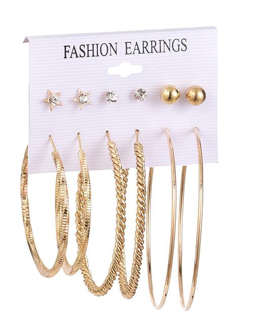 Fashion Five-pointed Star Diamond Pearl Flower Geometric Alloy Earrings Set