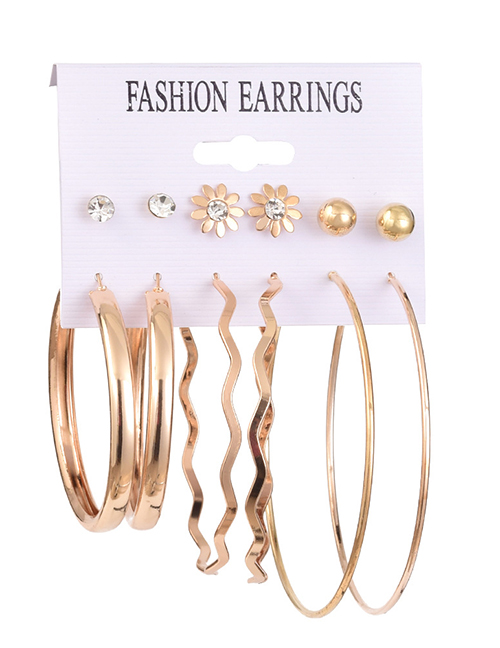 Fashion Wave Pattern Diamond And Pearl Flower Geometric Alloy Earrings Set