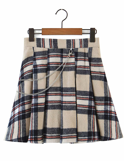 Fashion Plaid Chain Check High-waist Woolen A-line Skirt
