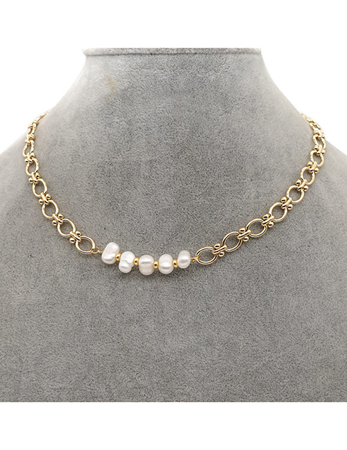Fashion Gold Color Stainless Steel O-chain Pearl Hollow Necklace