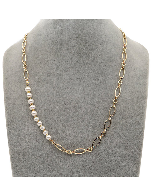 Fashion Gold Color Stainless Steel O-chain Pearl Hollow Necklace