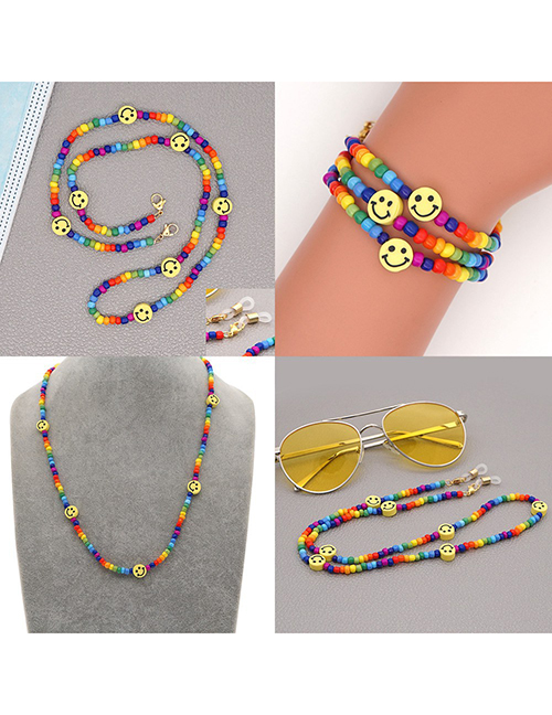 Fashion Color Mixing Rice Beads Beaded Smiley Face Non-slip Glasses Chain