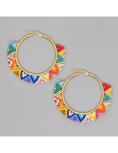 Fashion Color Mixing Rice Beads Hand-woven Geometric Contrast Earrings