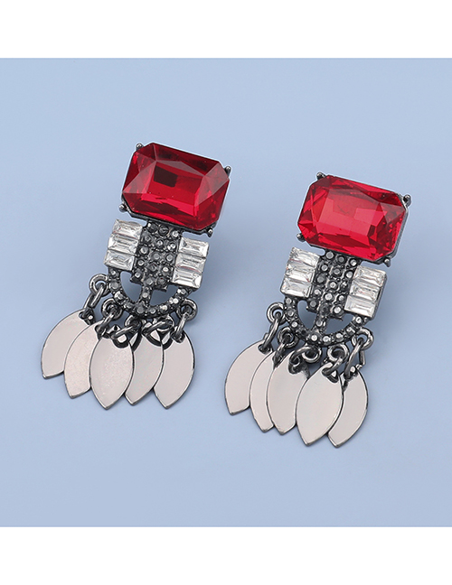 Fashion Red Diamond Multi-layer Alloy Leaf Tassel Earrings