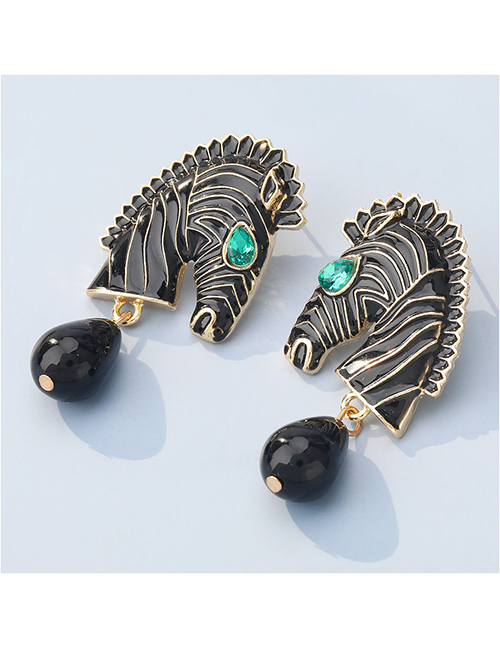 Fashion Black Alloy Dripping Horse-shaped Animal Earrings