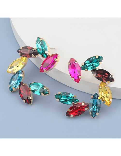 Fashion Color Alloy Diamond Flower Hollow Earrings