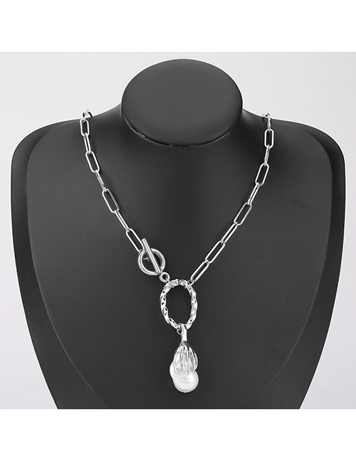 Fashion Silver Color Alloy Palm Pearl Pendant Geometric Necklace