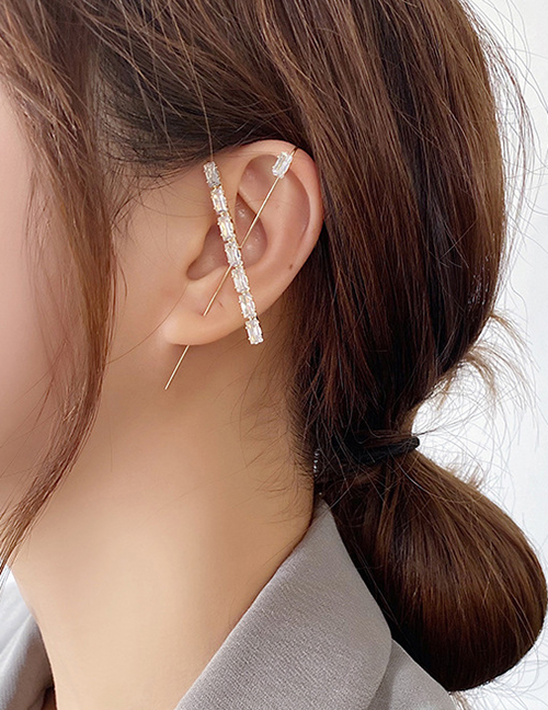 Fashion Cross Section Micro-inlaid Zircon Geometric Copper Pierced Earrings